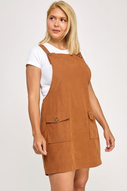 Plus Size Corduroy Overall Dress - ZumBuys
