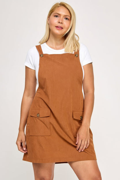 Plus Size Corduroy Overall Dress - ZumBuys