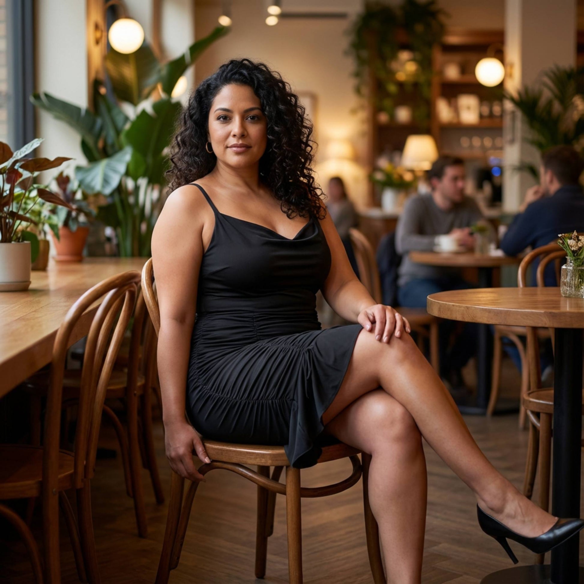 Plus Size Cowl Neck Ruch Ruffle Dress - ZumBuys