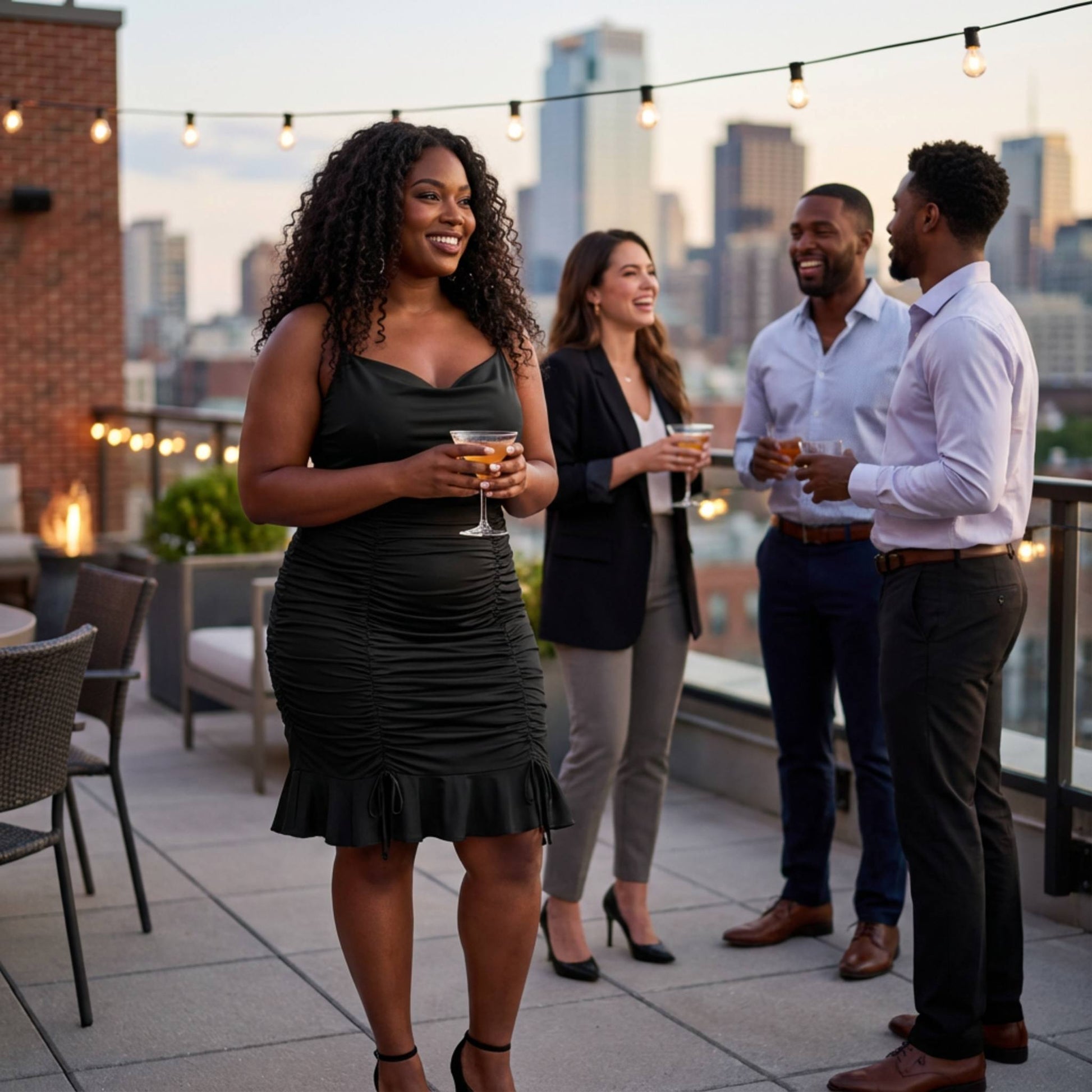 Plus Size Cowl Neck Ruch Ruffle Dress - ZumBuys