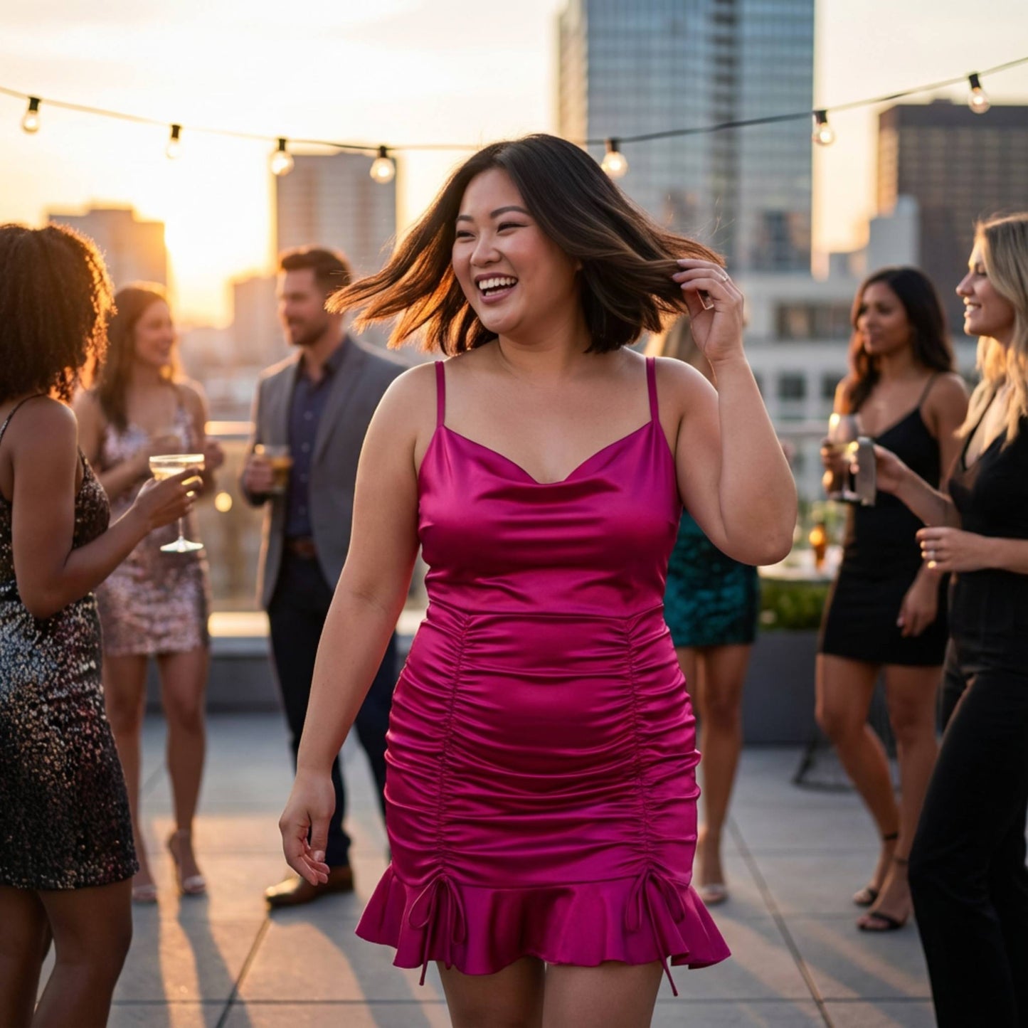 Plus Size Cowl Neck Ruch Ruffle Dress - ZumBuys