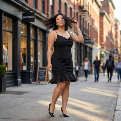 Plus Size Cowl Neck Ruch Ruffle Dress - ZumBuys