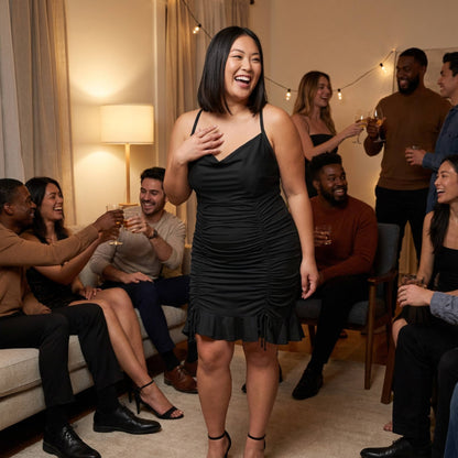 Plus Size Cowl Neck Ruch Ruffle Dress - ZumBuys