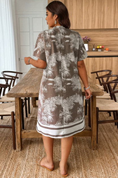 Plus Size Floral Print V Neck Fit Midi Dress - ZumBuys