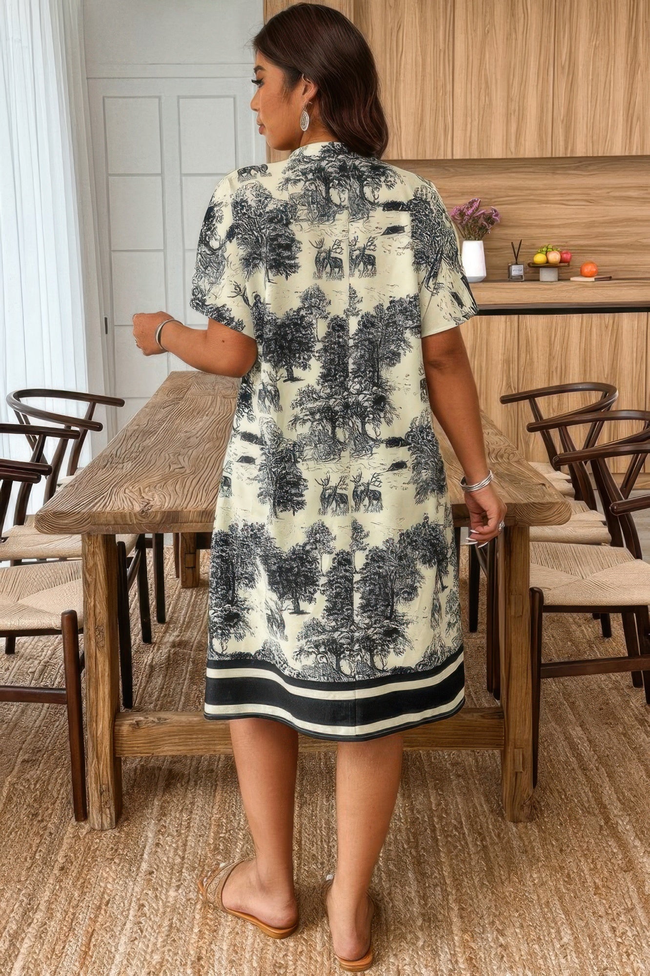 Plus Size Floral Print V Neck Fit Midi Dress - ZumBuys
