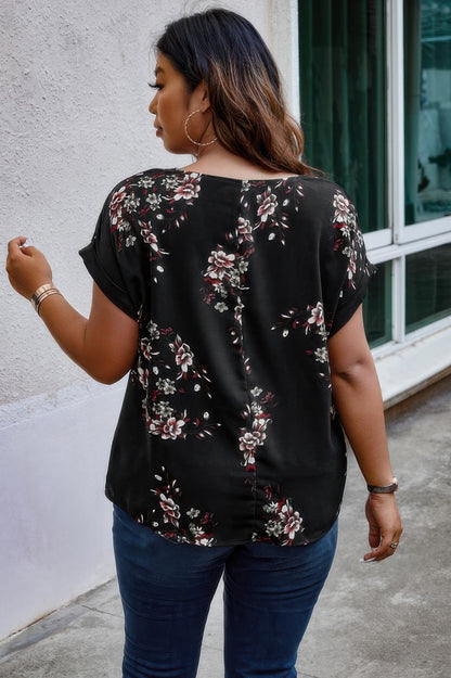 Plus Size Floral Print V Neck Loose Blouse - ZumBuys