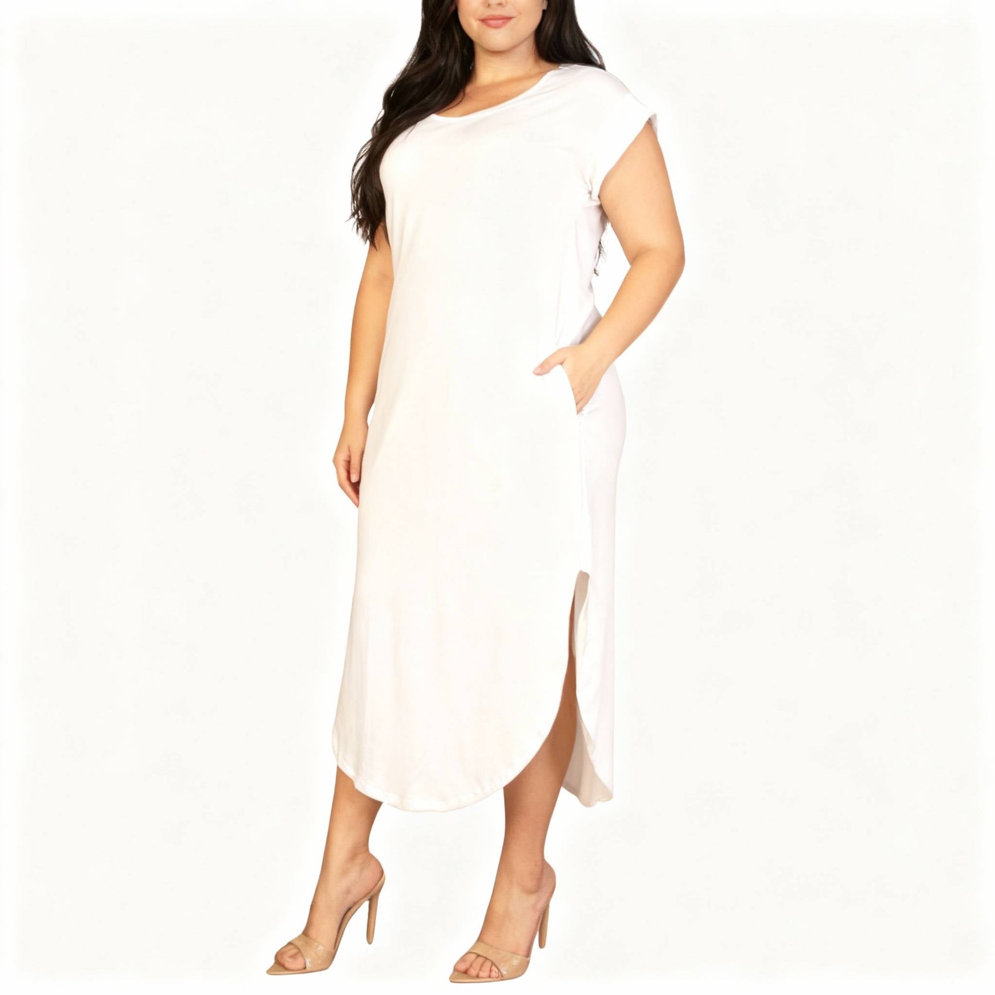 Plus Size Hidden Pocket Batwing Sleeve V Neck Long Dress - ZumBuys