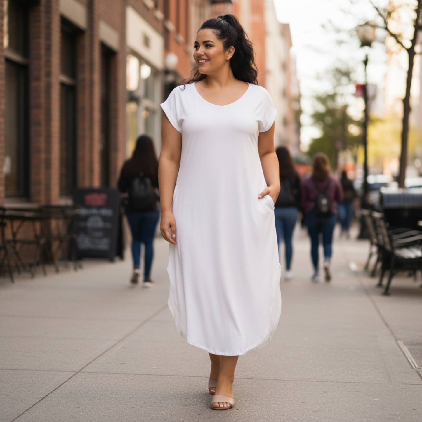 Plus Size Hidden Pocket Batwing Sleeve V Neck Long Dress - ZumBuys