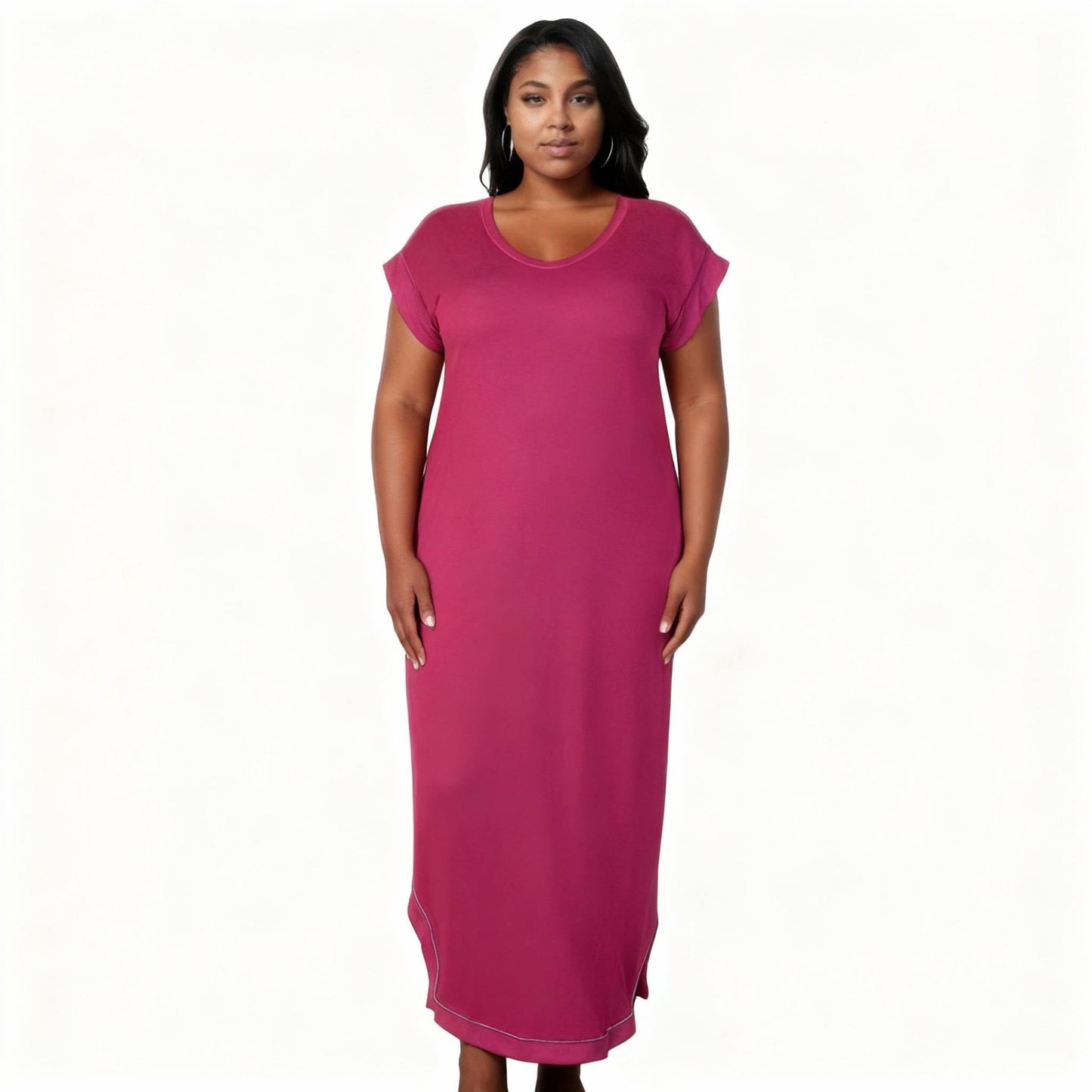 Plus Size Hidden Pocket Batwing Sleeve V Neck Long Dress - ZumBuys
