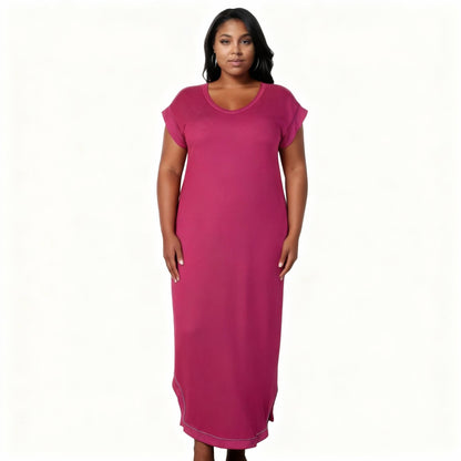 Plus Size Hidden Pocket Batwing Sleeve V Neck Long Dress - ZumBuys