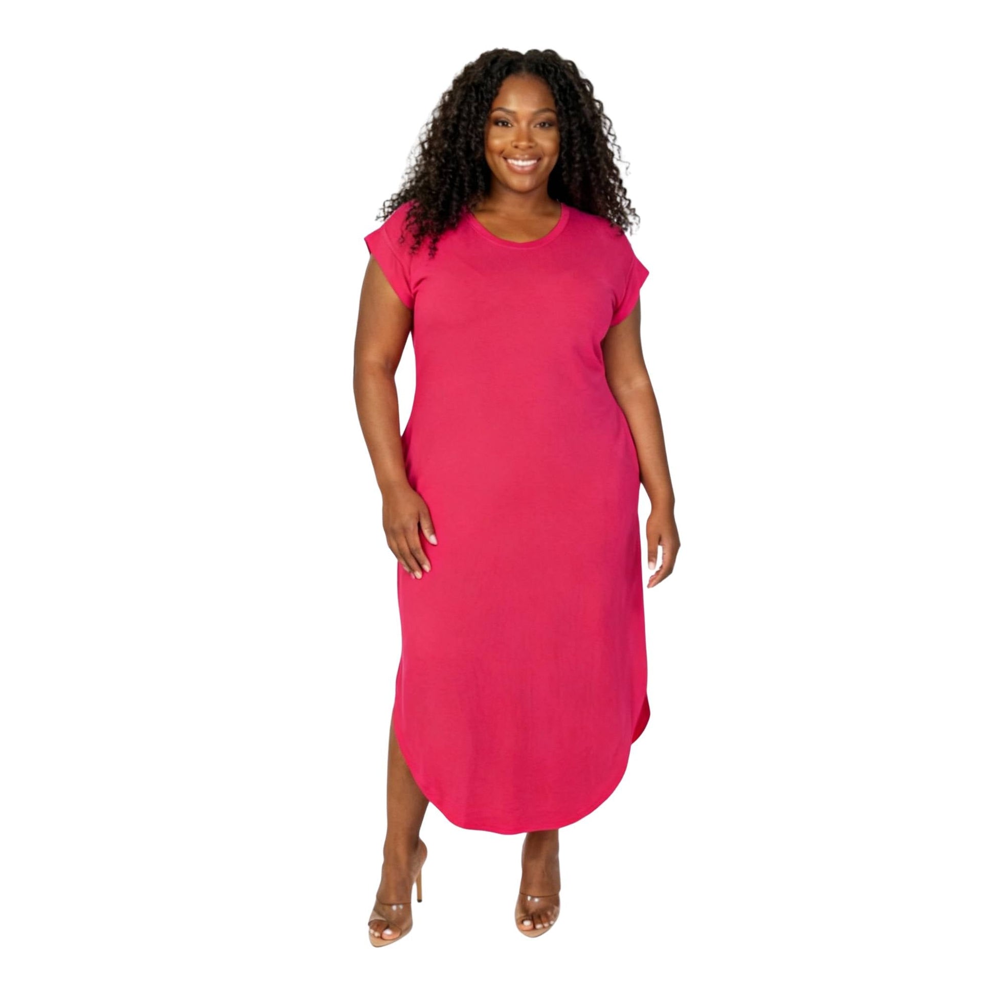 Plus Size Hidden Pocket Batwing Sleeve V Neck Long Dress - ZumBuys