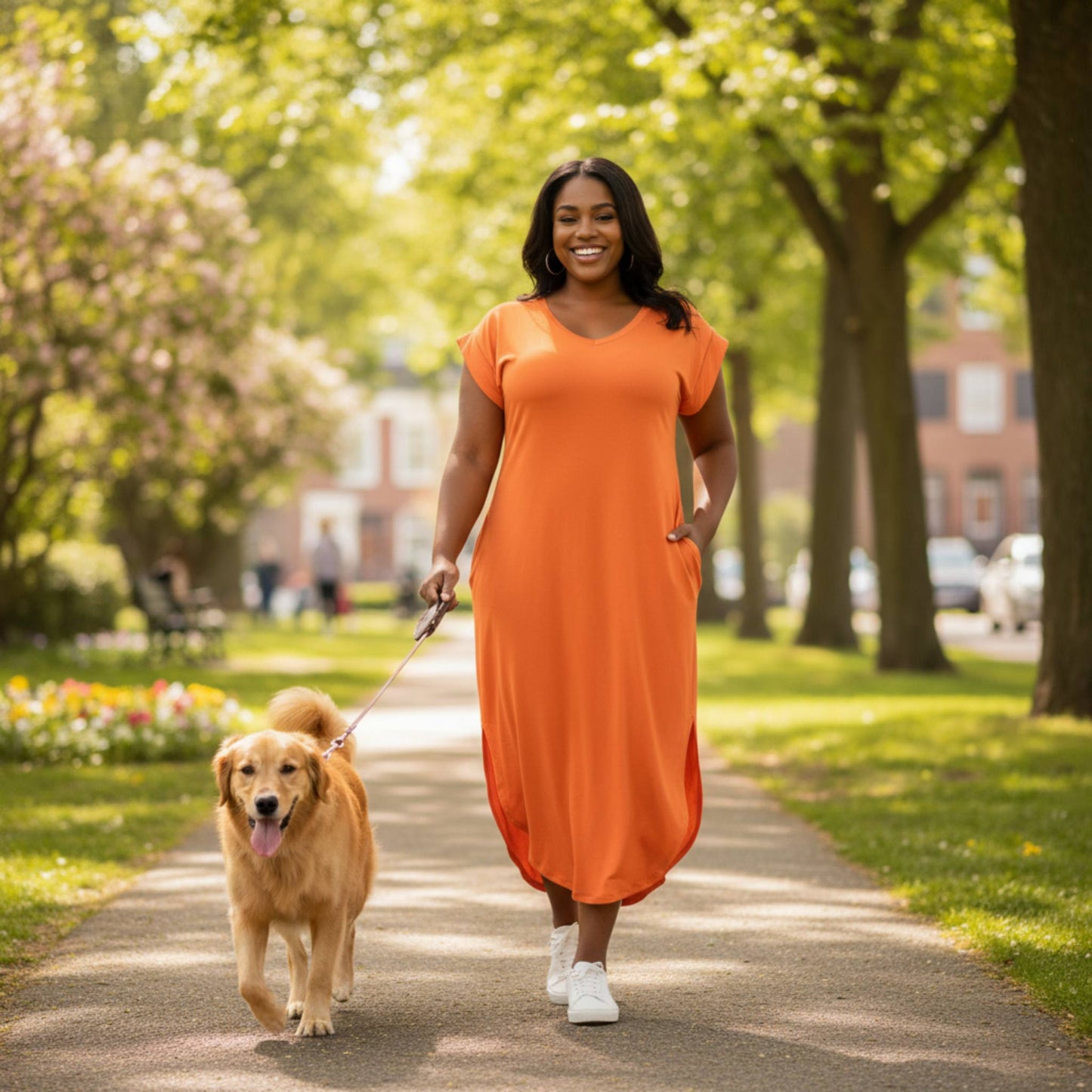 Plus Size Hidden Pocket Batwing Sleeve V Neck Long Dress - ZumBuys