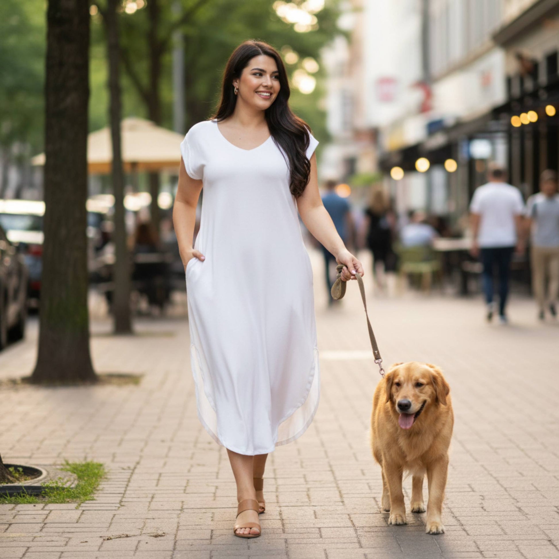 Plus Size Hidden Pocket Batwing Sleeve V Neck Long Dress - ZumBuys