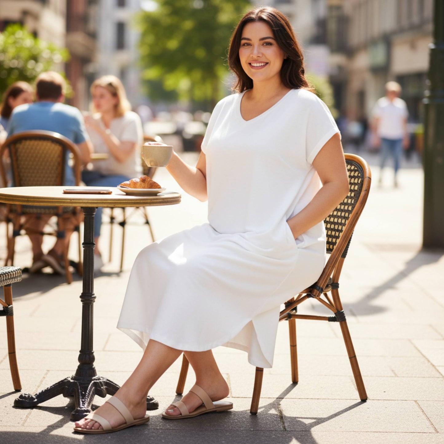 Plus Size Hidden Pocket Batwing Sleeve V Neck Long Dress - ZumBuys