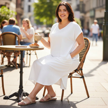 Plus Size Hidden Pocket Batwing Sleeve V Neck Long Dress - ZumBuys