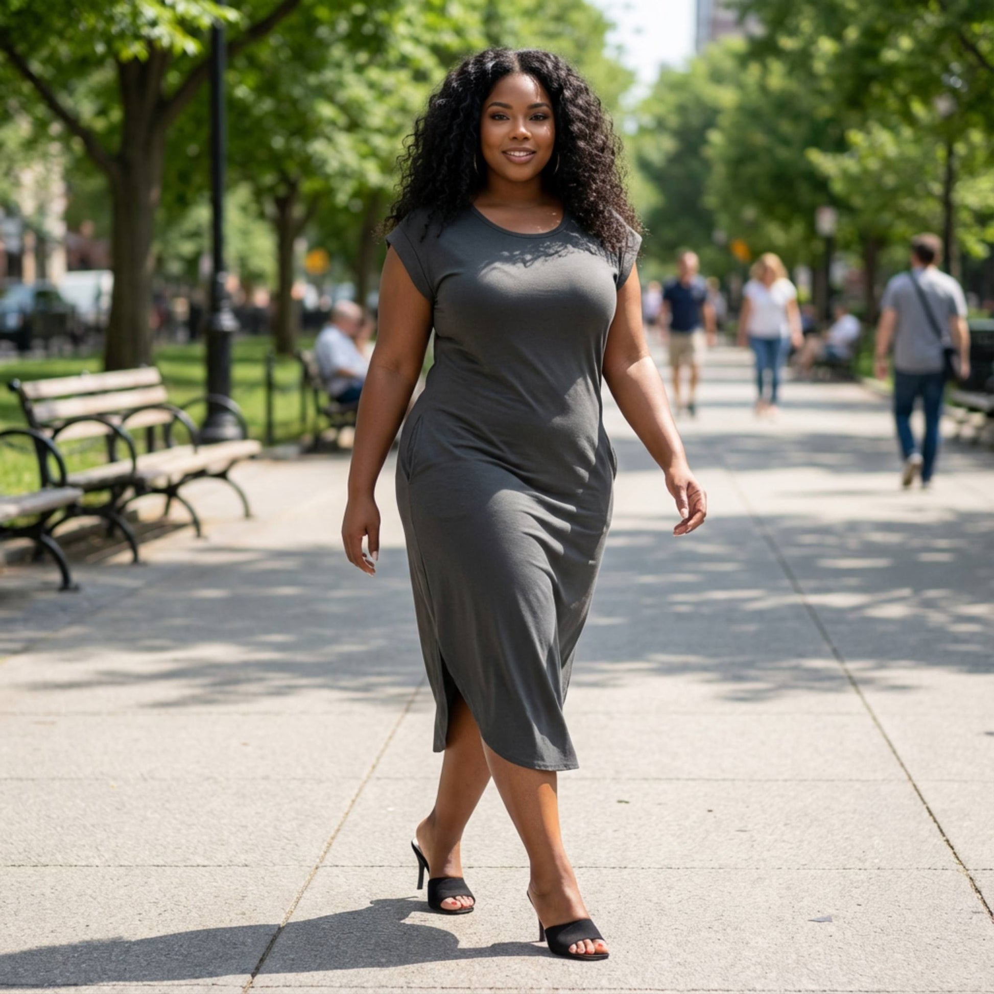 Plus Size Hidden Pocket Batwing Sleeve V Neck Long Dress - ZumBuys