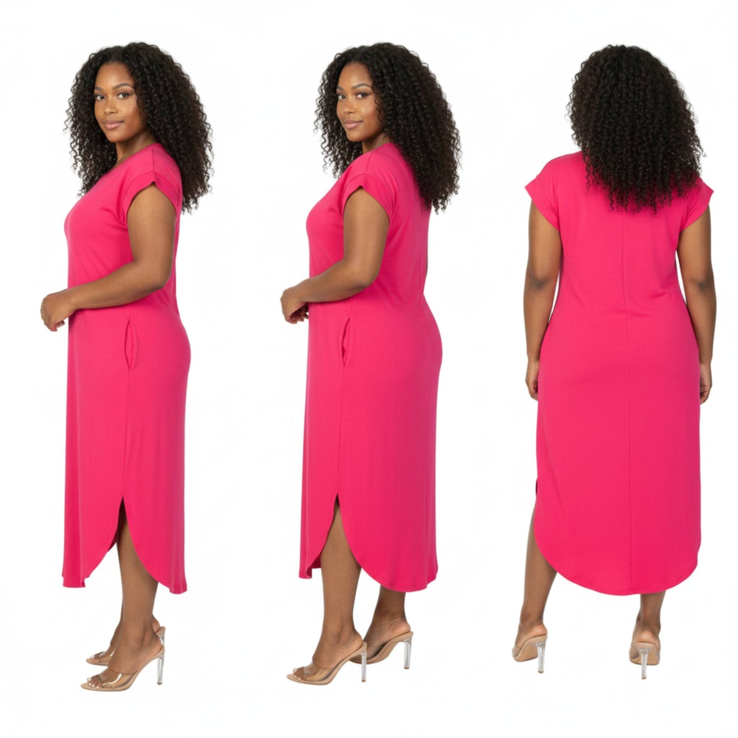 Plus Size Hidden Pocket Batwing Sleeve V Neck Long Dress - ZumBuys