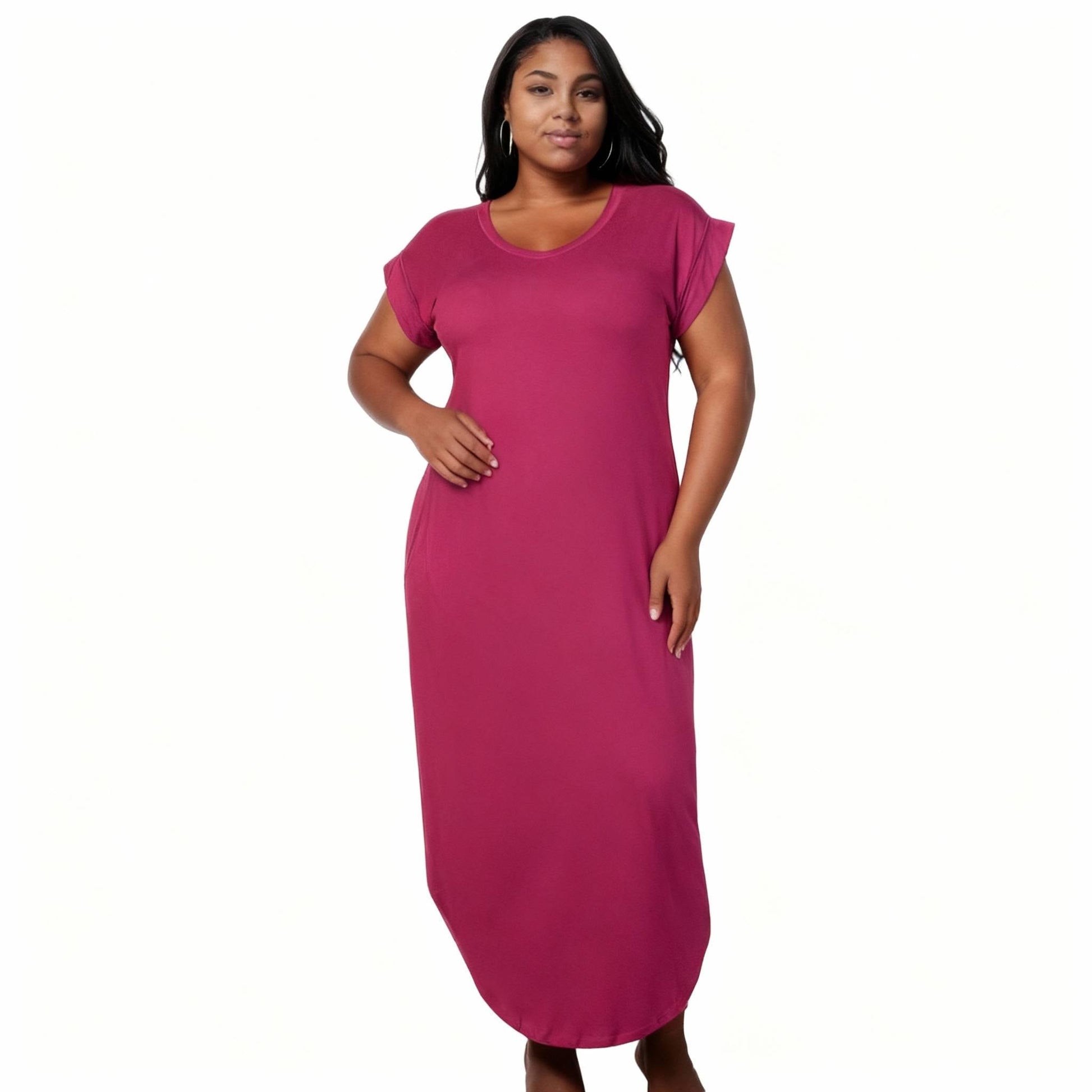 Plus Size Hidden Pocket Batwing Sleeve V Neck Long Dress - ZumBuys