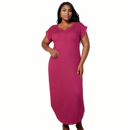 Plus Size Hidden Pocket Batwing Sleeve V Neck Long Dress - ZumBuys