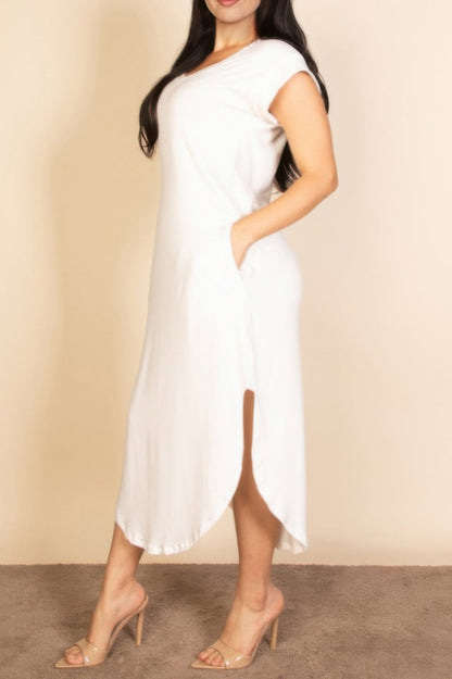 Plus Size Hidden Pocket Batwing Sleeve V Neck Long Dress - ZumBuys