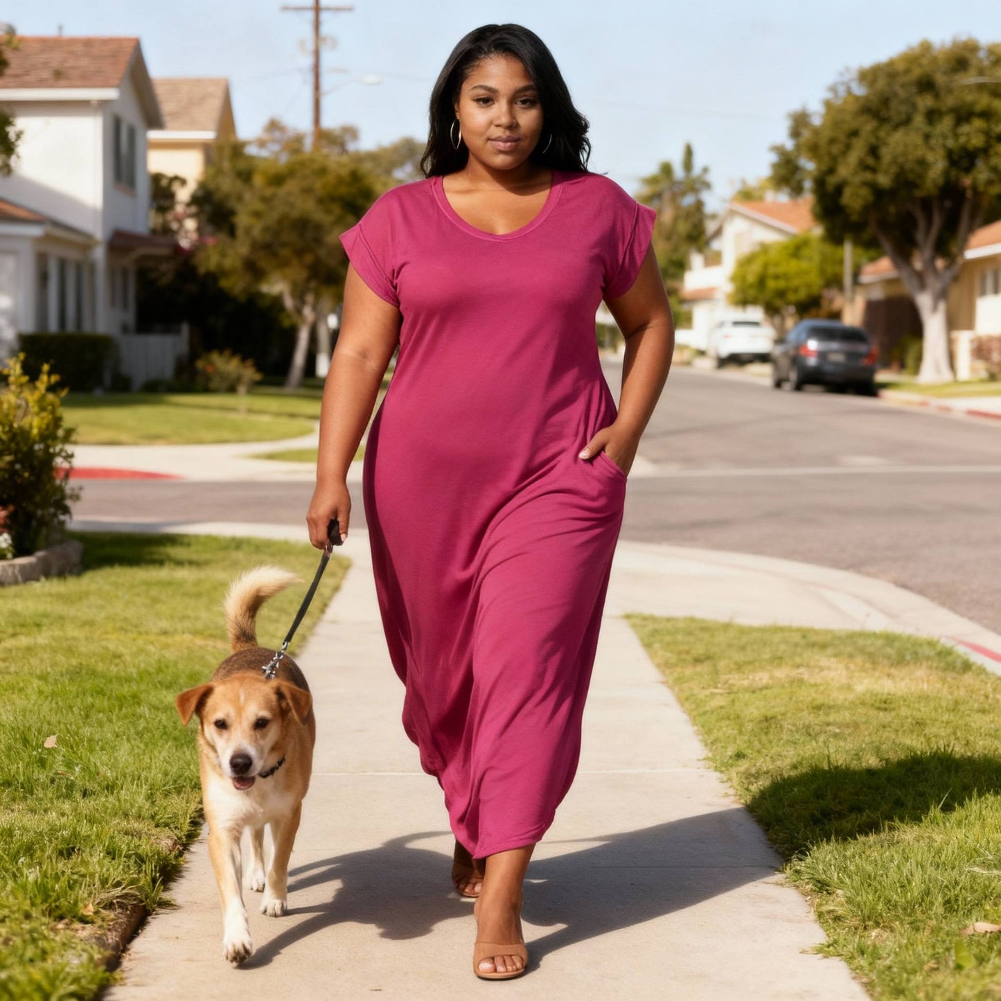 Plus Size Hidden Pocket Batwing Sleeve V Neck Long Dress - ZumBuys