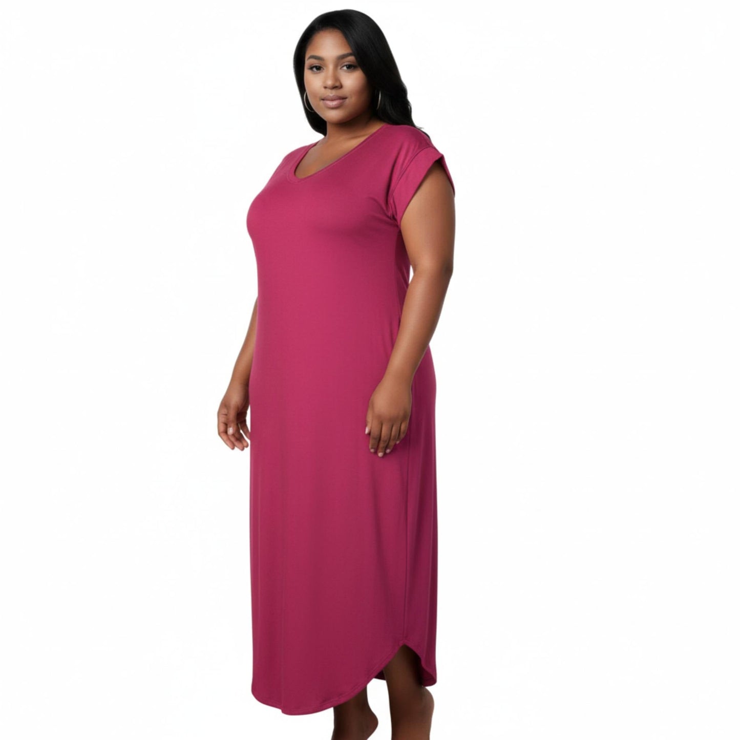 Plus Size Hidden Pocket Batwing Sleeve V Neck Long Dress - ZumBuys