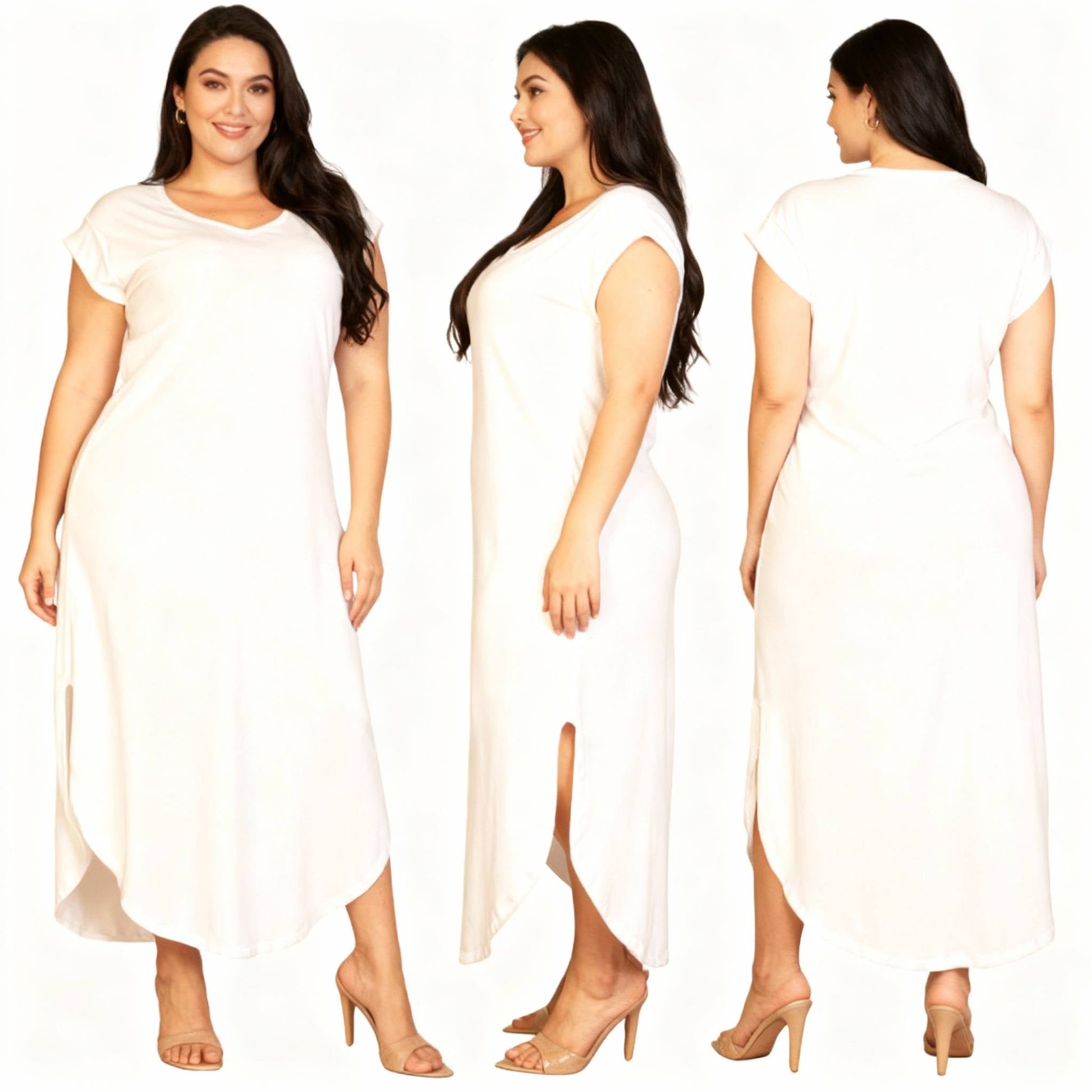 Plus Size Hidden Pocket Batwing Sleeve V Neck Long Dress - ZumBuys