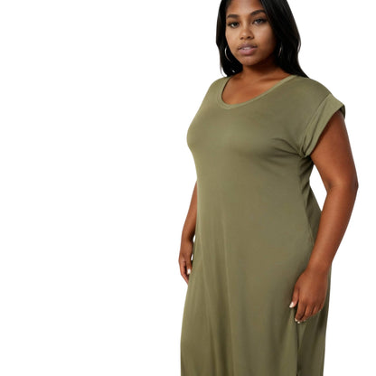 Plus Size Hidden Pocket Batwing Sleeve V Neck Long Dress - ZumBuys