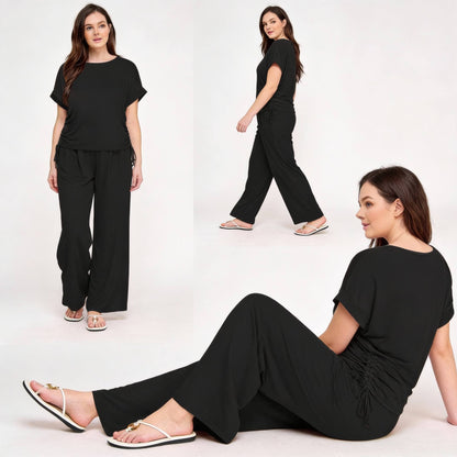 Plus Size Knit Linen Pleated Wide Leg Pants - ZumBuys