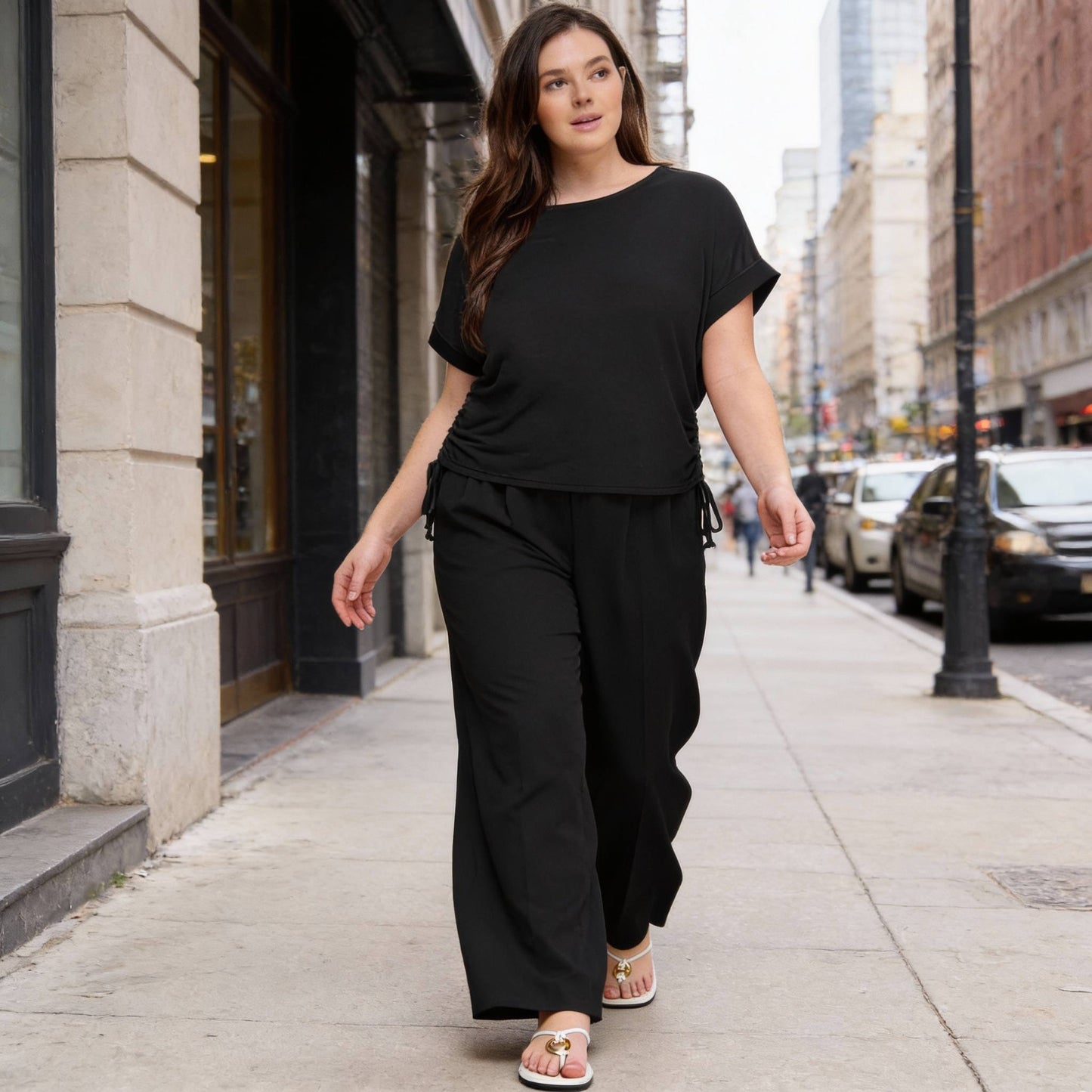 Plus Size Knit Linen Pleated Wide Leg Pants - ZumBuys