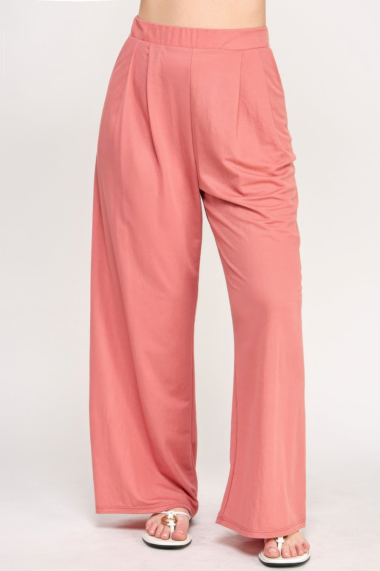 Plus Size Knit Linen Pleated Wide Leg Pants - ZumBuys