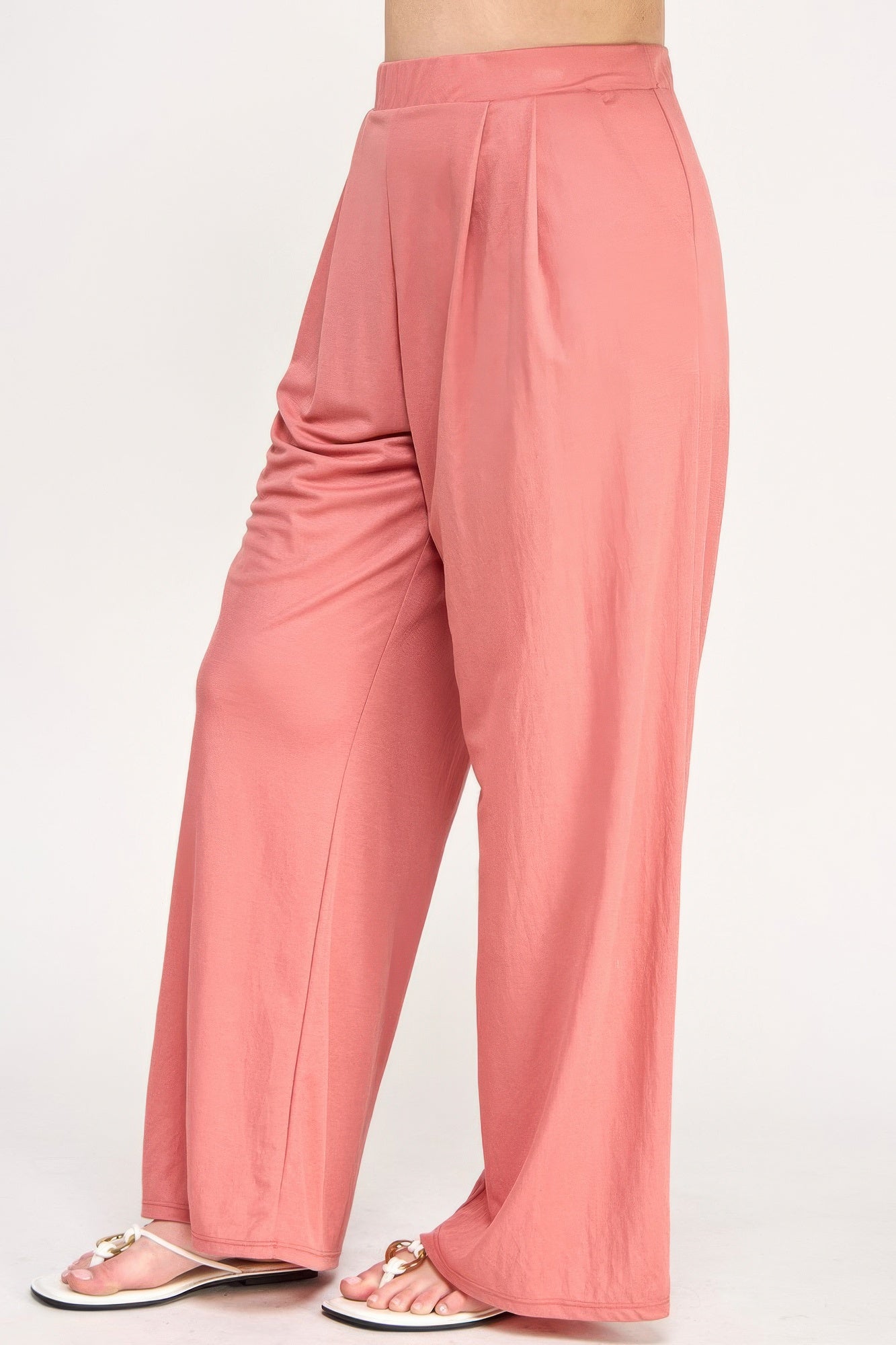 Plus Size Knit Linen Pleated Wide Leg Pants - ZumBuys