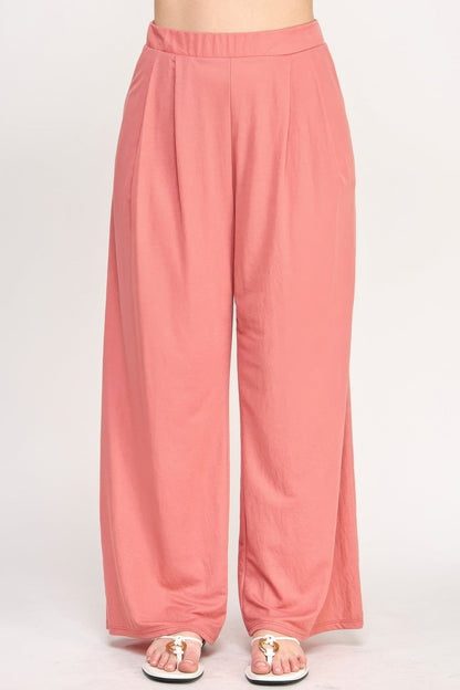 Plus Size Knit Linen Pleated Wide Leg Pants - ZumBuys