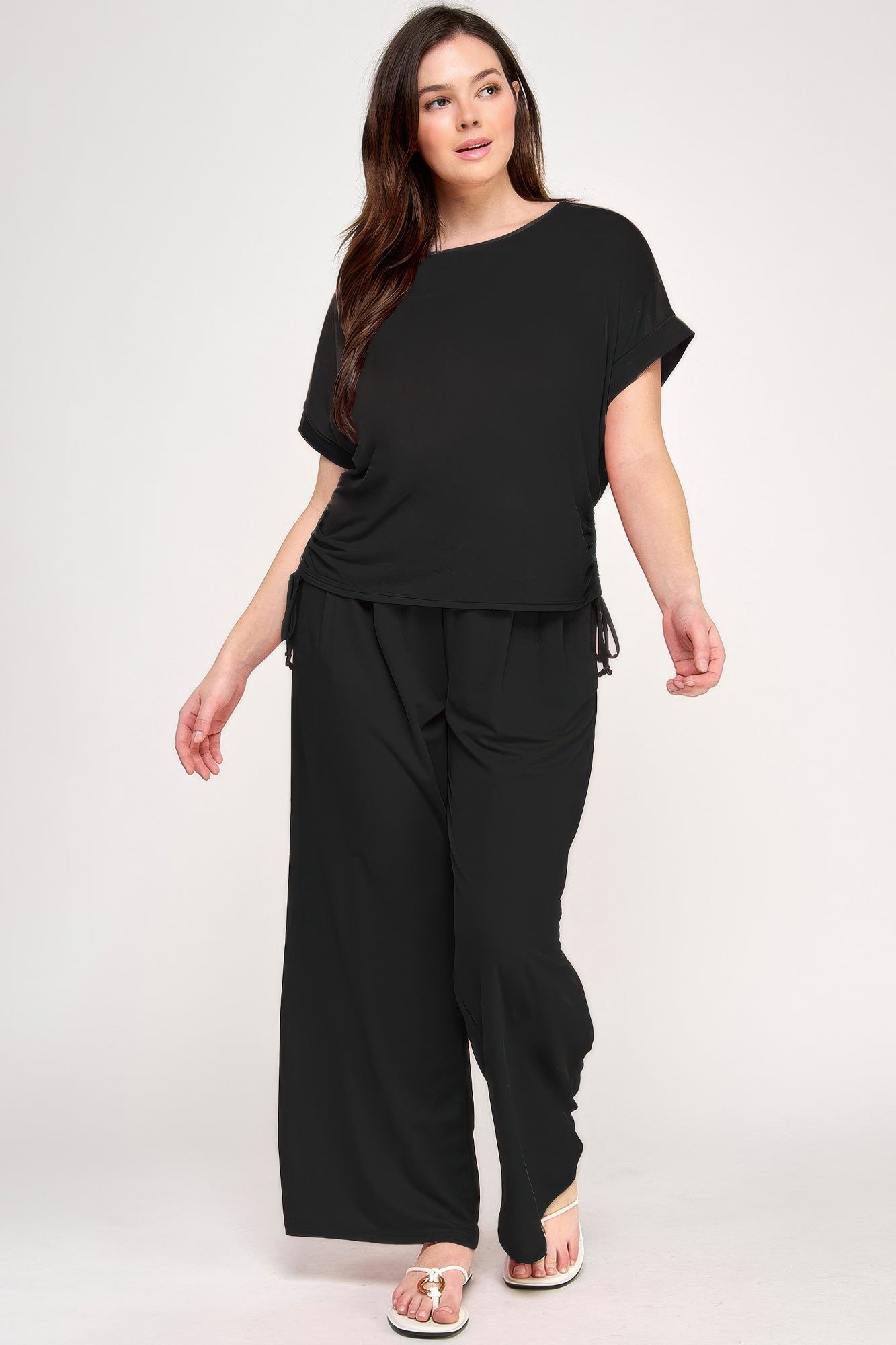 Plus Size Knit Linen Pleated Wide Leg Pants - ZumBuys