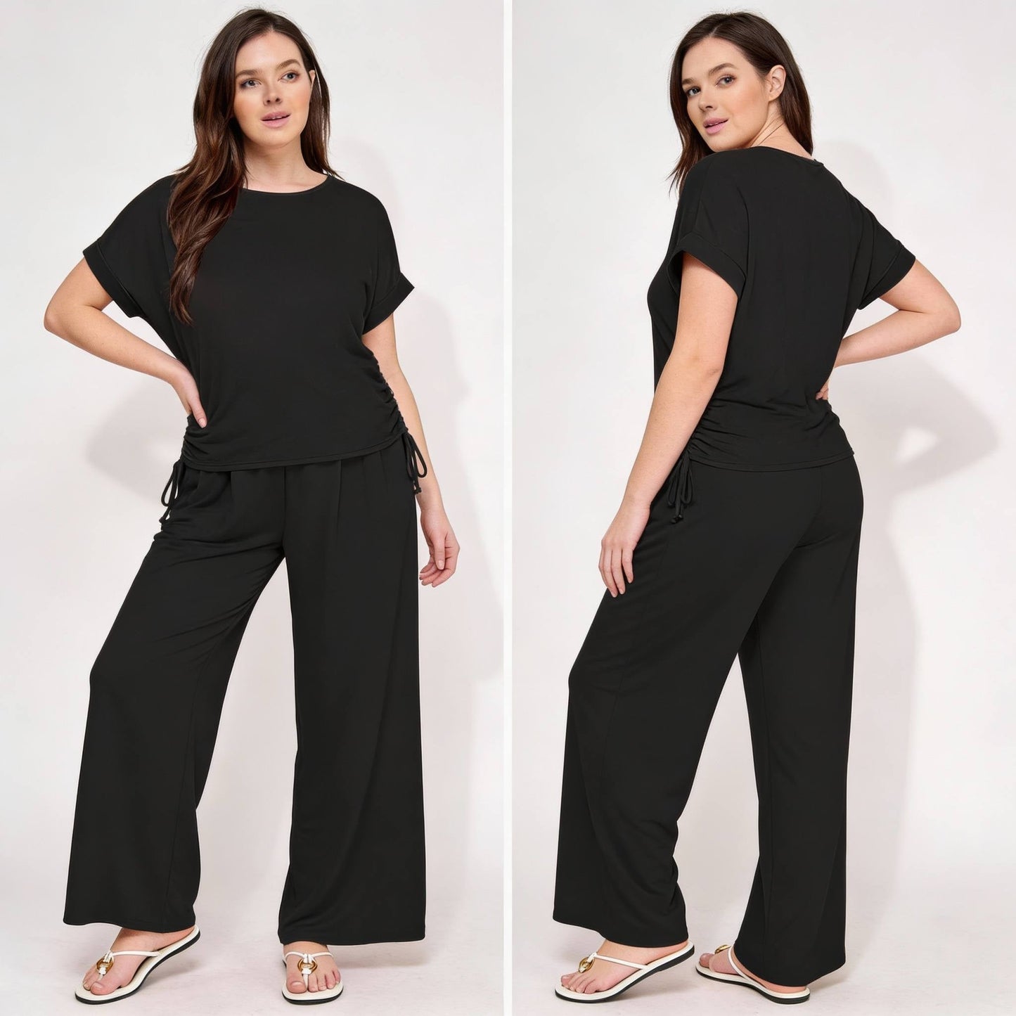 Plus Size Knit Linen Pleated Wide Leg Pants - ZumBuys
