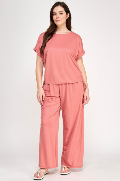 Plus Size Knit Linen Pleated Wide Leg Pants - ZumBuys