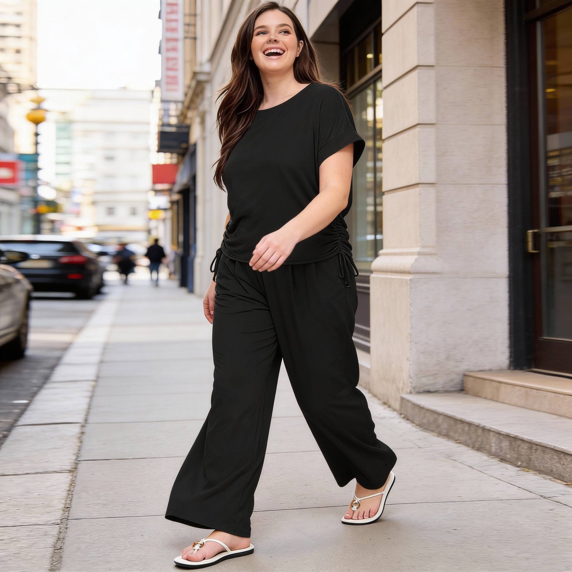 Plus Size Knit Linen Pleated Wide Leg Pants - ZumBuys