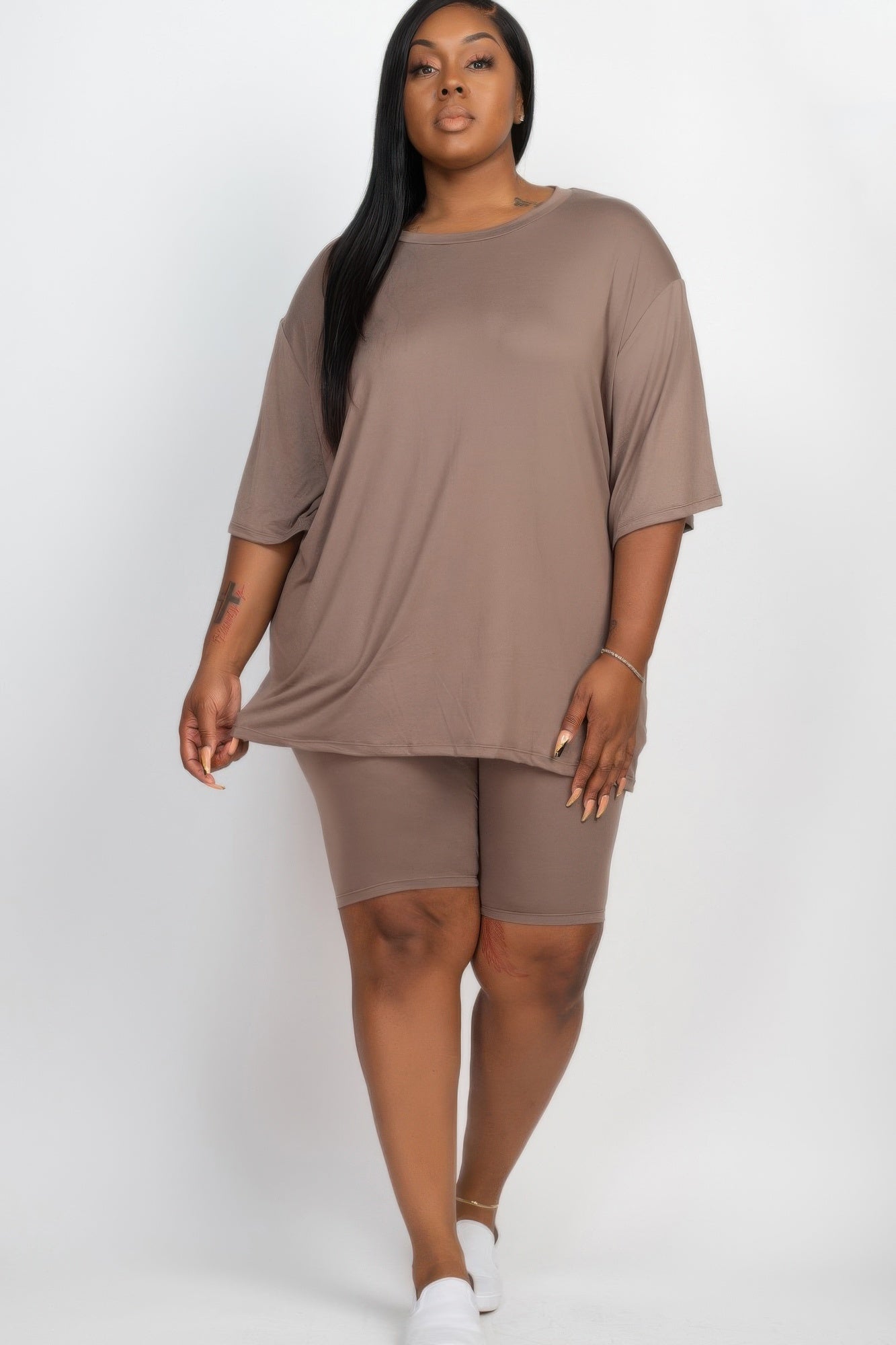 Plus Size Loose Fit Top & Biker Shorts Set - ZumBuys