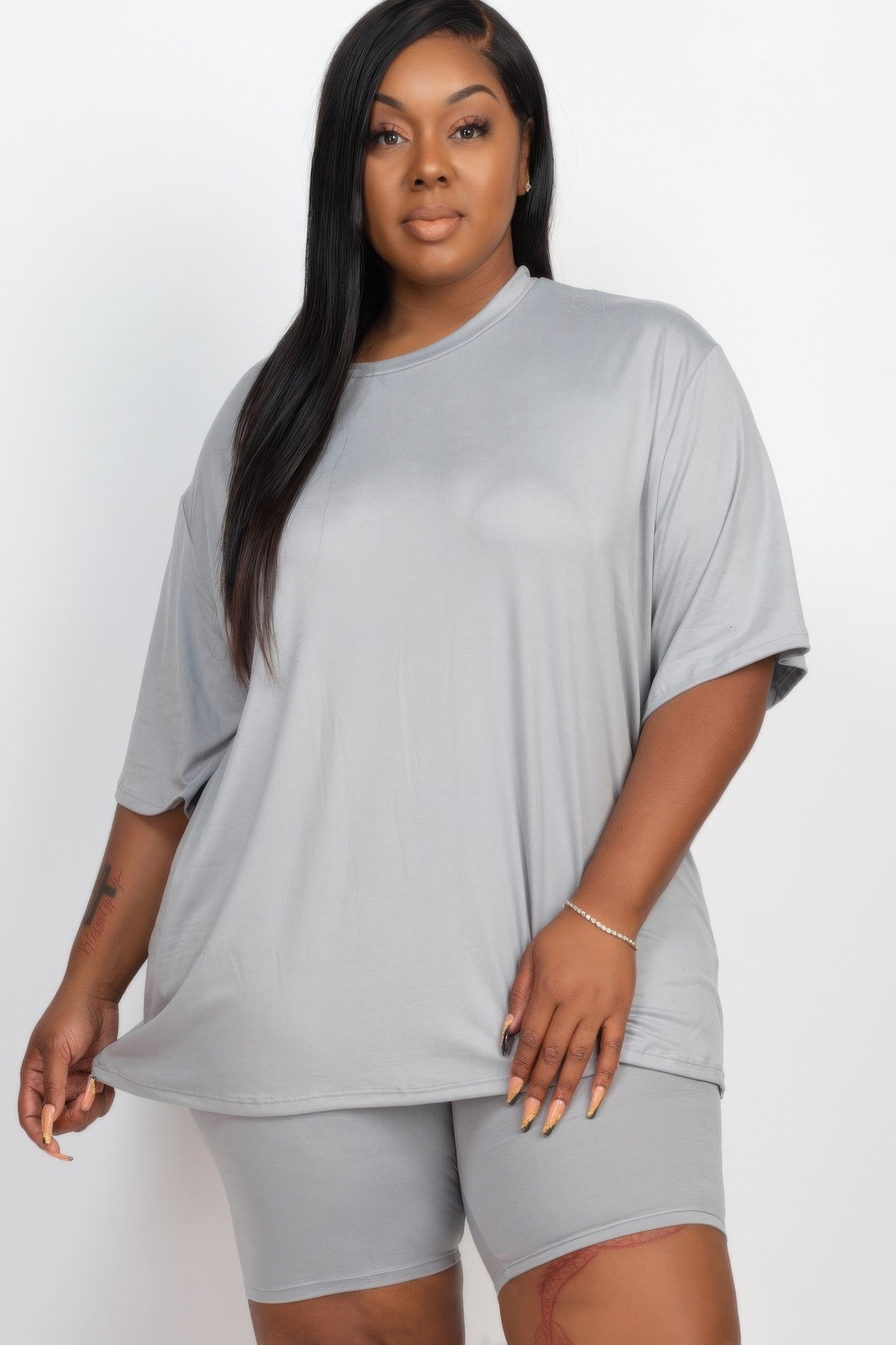 Plus Size Loose Fit Top & Biker Shorts Set - ZumBuys