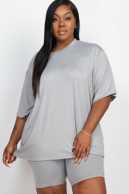 Plus Size Loose Fit Top & Biker Shorts Set - ZumBuys