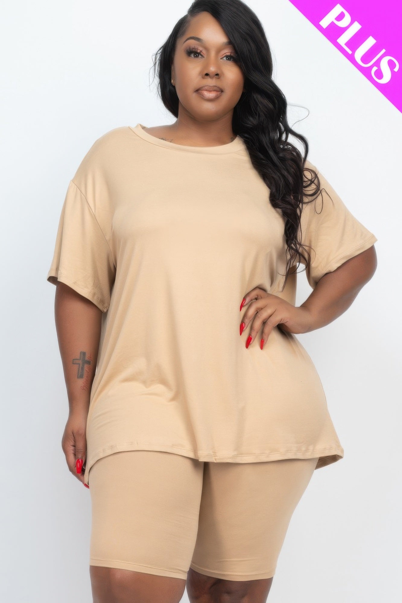 Plus Size Loose Fit Top & Biker Shorts Set - ZumBuys
