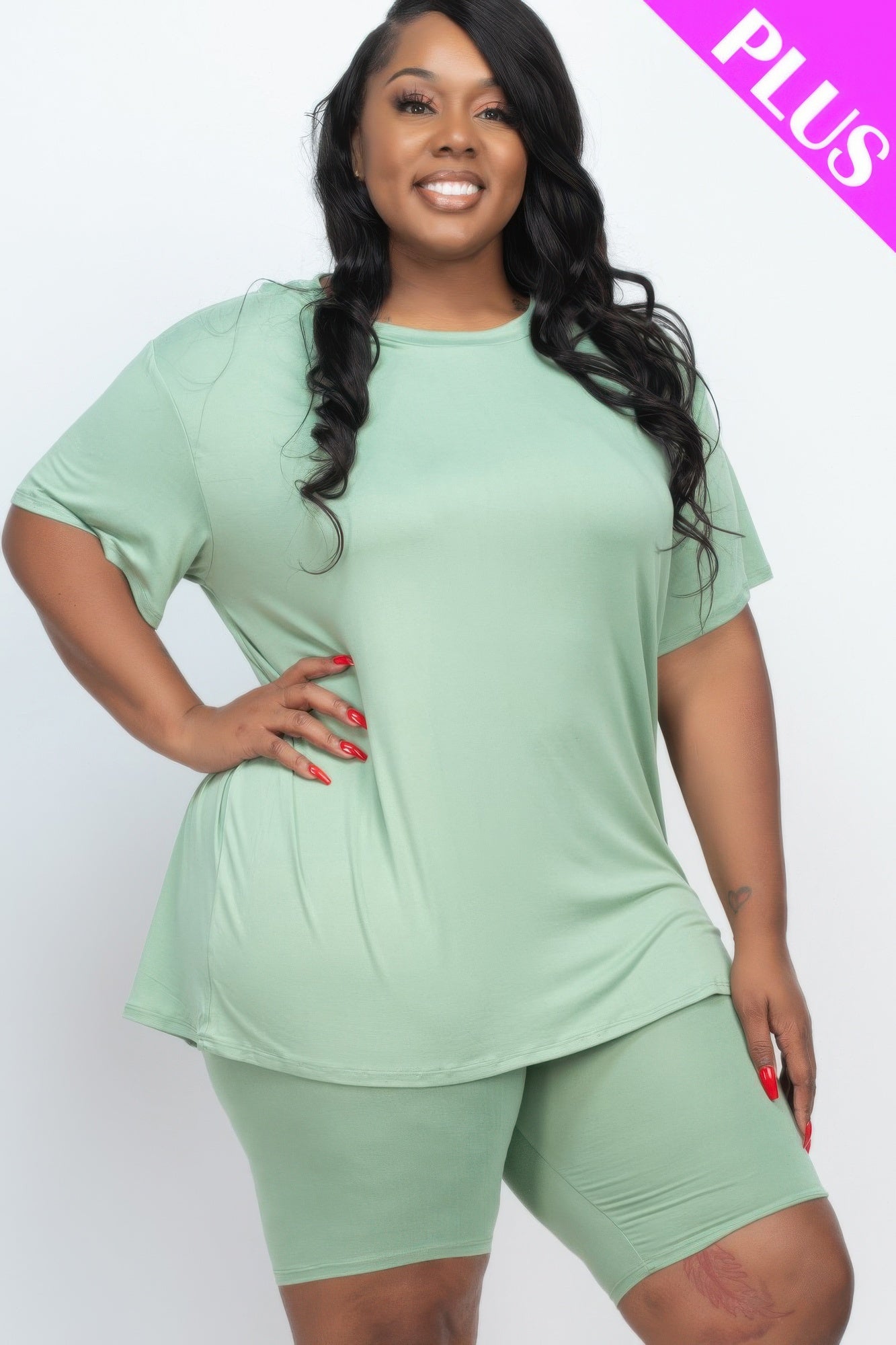 Plus Size Loose Fit Top & Biker Shorts Set - ZumBuys