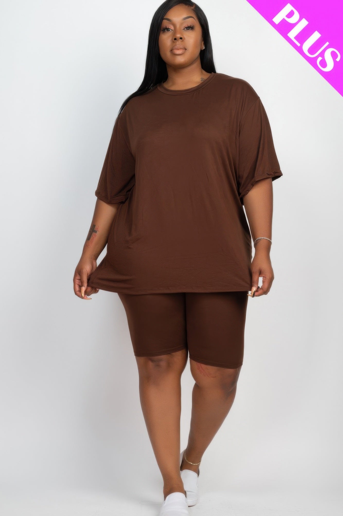 Plus Size Loose Fit Top & Biker Shorts Set - ZumBuys