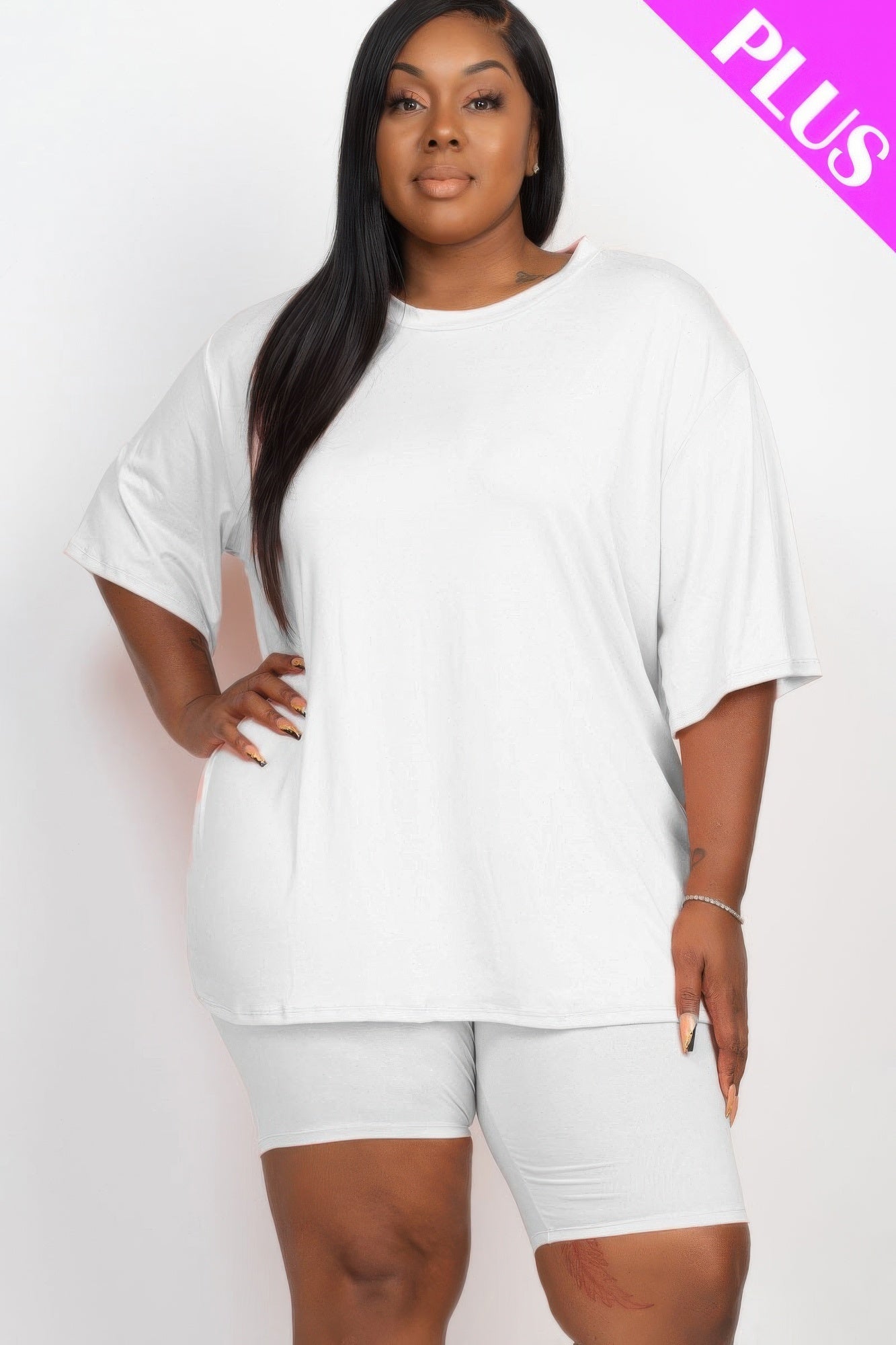 Plus Size Loose Fit Top & Biker Shorts Set - ZumBuys