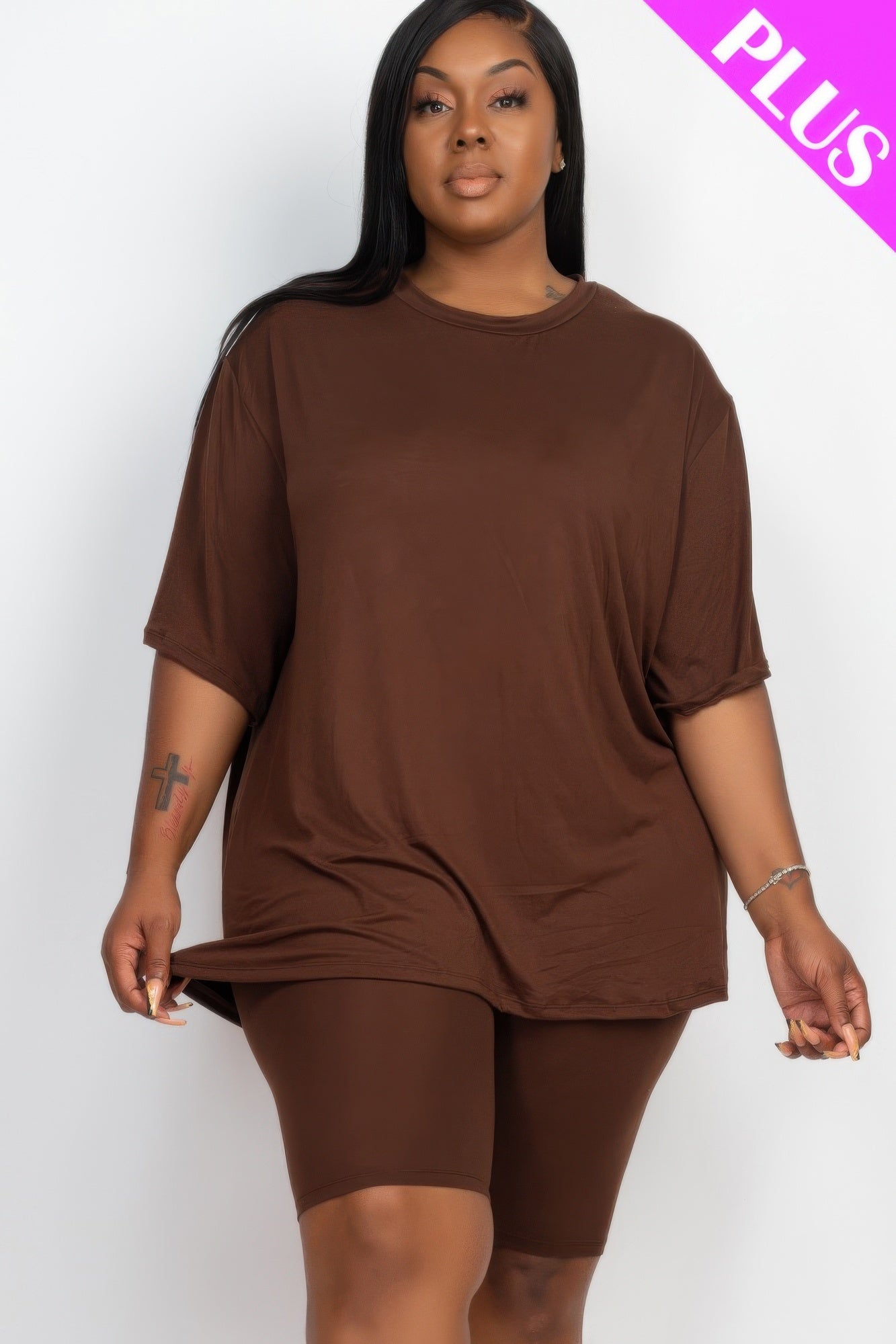 Plus Size Loose Fit Top & Biker Shorts Set - ZumBuys