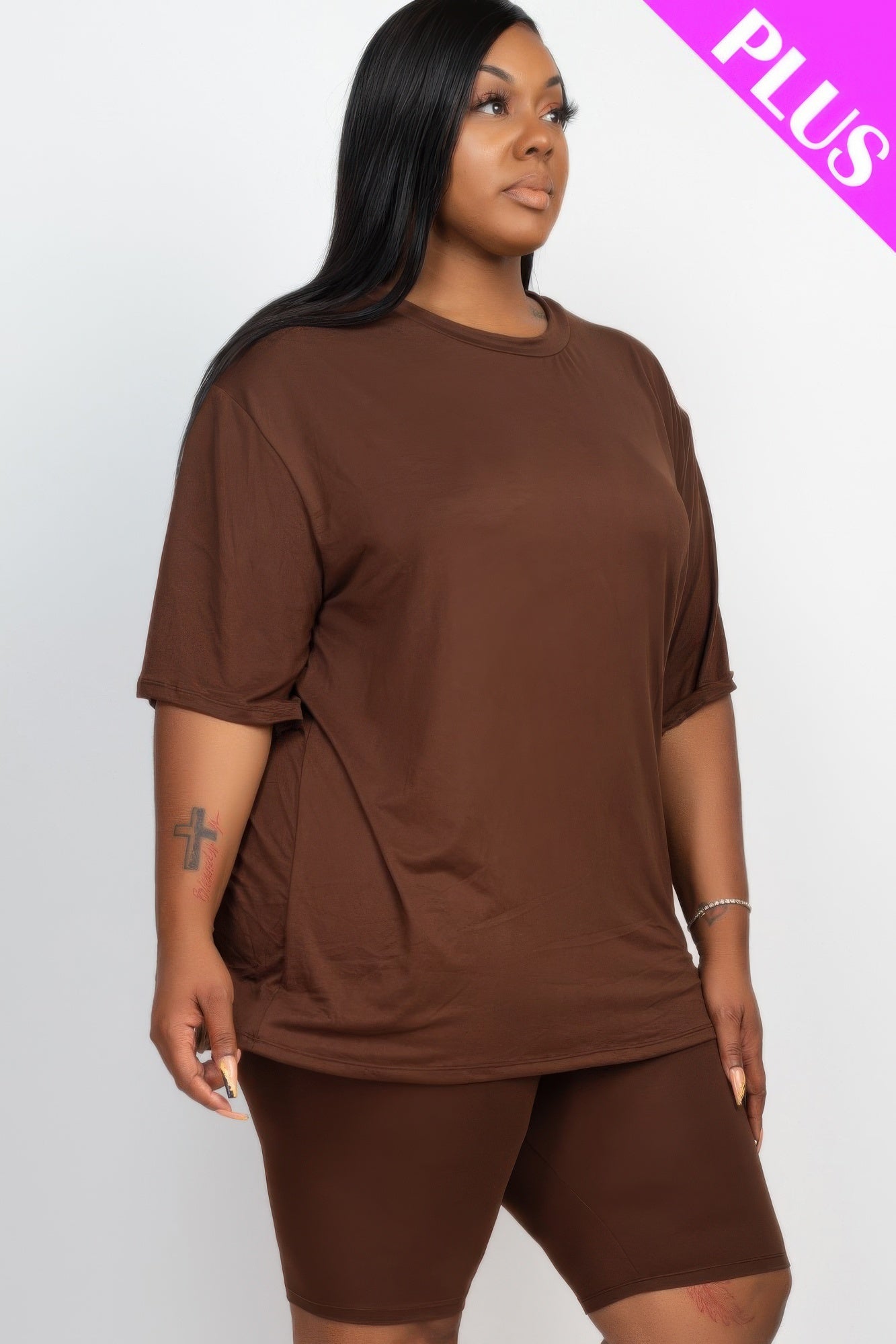 Plus Size Loose Fit Top & Biker Shorts Set - ZumBuys
