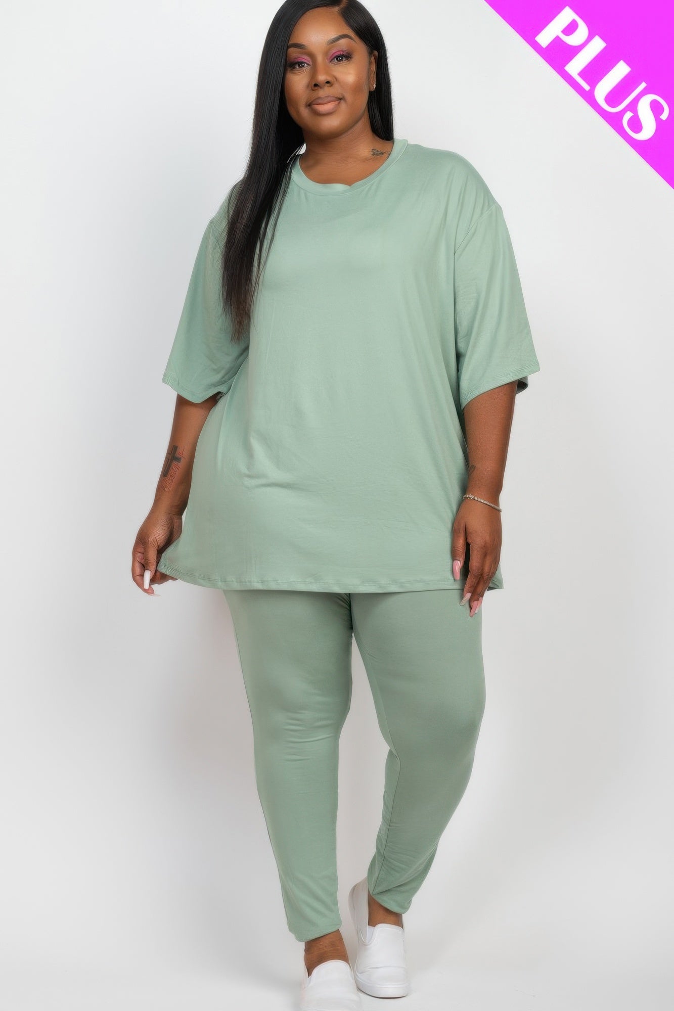Plus Size Oversized T-shirt & Leggings Set - ZumBuys