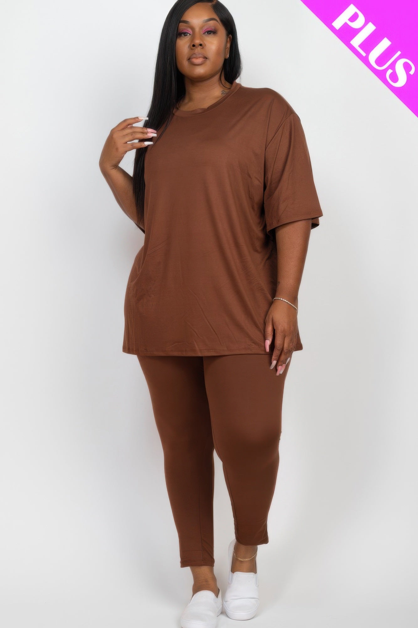 Plus Size Oversized T-shirt & Leggings Set - ZumBuys