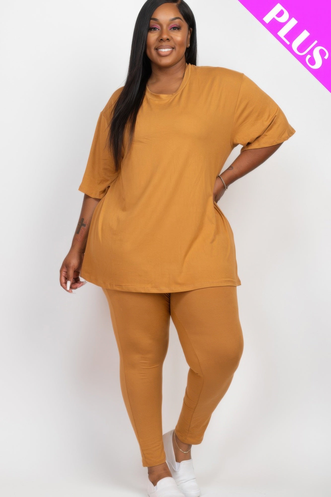 Plus Size Oversized T-shirt & Leggings Set - ZumBuys