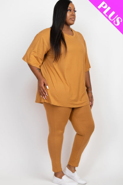 Plus Size Oversized T-shirt & Leggings Set - ZumBuys